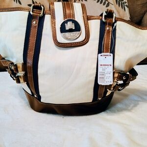 Chaps Cream and Brown Canvas Hand Bag!